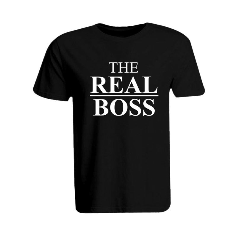 BYFT (Black) Printed Cotton T-shirt (The Real Boss) Personalized Round Neck T-shirt For Women (Large)-Set of 1 pc-190 GSM