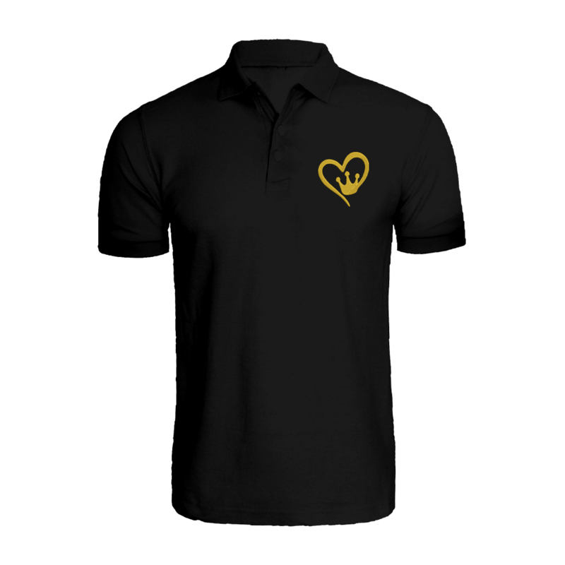 

BYFT (Black) Embroidered Cotton T-shirt (Queen Crown Heart) Personalized Polo Neck T-shirt For Women (Large)-Set of 1 pc-220 GSM