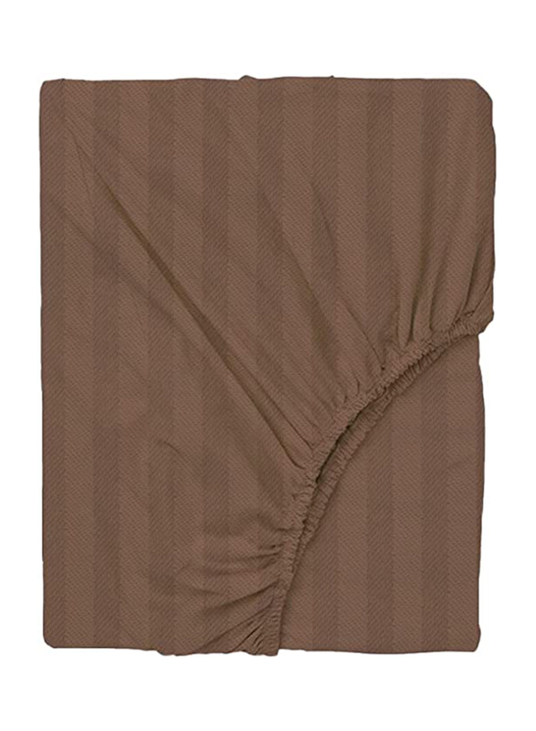 BYFT Tulip 100% Cotton Satin Stripe Fitted Bed Sheet, 300 Tc, 1cm, 160 x 210 + 30cm, Queen, Dark Brown