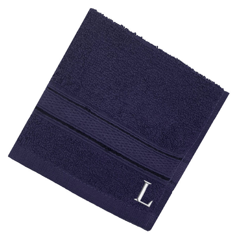 BYFT Daffodil (Navy Blue) Monogrammed Face Towel (30 x 30 Cm-Set of 6) 100% Cotton, Absorbent and Quick dry, High Quality Bath Linen-500 Gsm White Thread Letter "L"