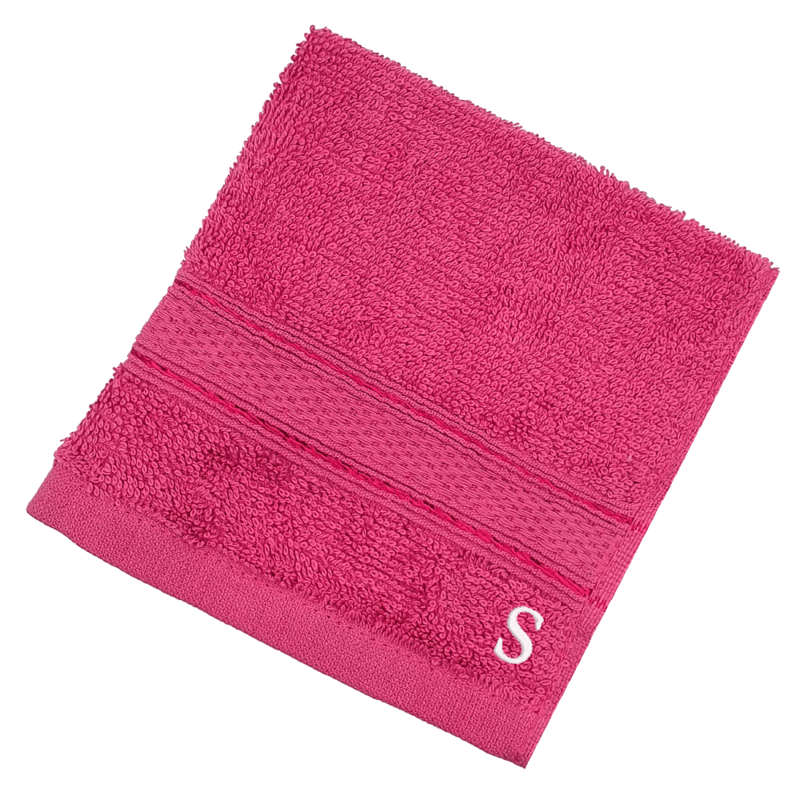 BYFT Daffodil (Fuchsia Pink) Monogrammed Face Towel (30 x 30 Cm-Set of 6) 100% Cotton, Absorbent and Quick dry, High Quality Bath Linen-500 Gsm White Thread Letter "S"