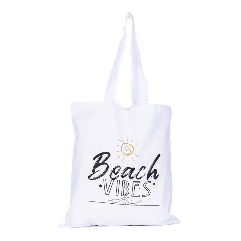 BYFT White Cotton Flat Tote Bag (Beach Vibes)