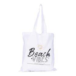 BYFT White Cotton Flat Tote Bag (Beach Vibes)