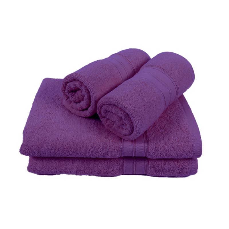 BYFT Home Trendy (Lavender) 2 Hand Towel (50 x 90 Cm) & 2 Bath Towel (70 x 140 Cm) 100% Cotton Highly Absorbent, High Quality Bath linen with Striped Dobby 550 Gsm Set of 4