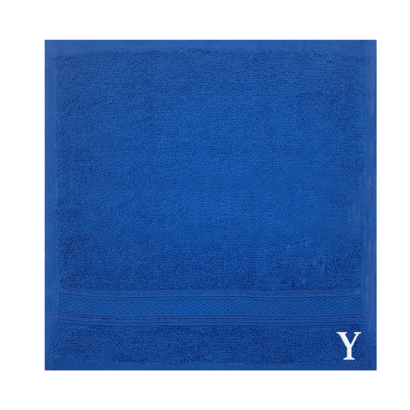 BYFT Daffodil (Royal Blue) Monogrammed Face Towel (30 x 30 Cm-Set of 6) 100% Cotton, Absorbent and Quick dry, High Quality Bath Linen-500 Gsm White Thread Letter "Y"