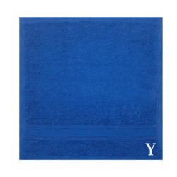 BYFT Daffodil (Royal Blue) Monogrammed Face Towel (30 x 30 Cm-Set of 6) 100% Cotton, Absorbent and Quick dry, High Quality Bath Linen-500 Gsm White Thread Letter "Y"