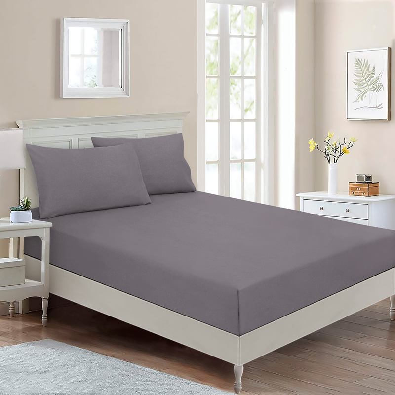 

BYFT Home Design King Fitted SHeet 180 x 200 Cm 2 Pillow Cover 50 x 80 Cm All Around Elastic Antracite 100% Cotton Set of 3