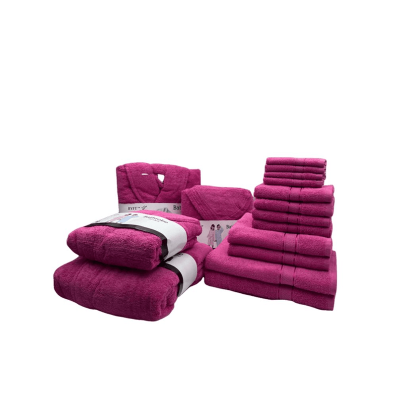 Daffodil(Fuchsia Pink)100% Cotton Premium Bath Linen Set(4 Face,4 Hand,2 Adult & 2 Kids Bath Towels with 2 Adult & 2,10yr Kids Bathrobe)Super Soft,Quick Dry & Highly Absorbent Family Pack of 16Pc