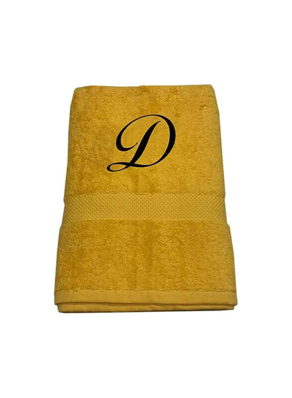 

BYFT 100% Cotton Embroidered Letter D Bath Towel, 70 x 140cm, Yellow/Black
