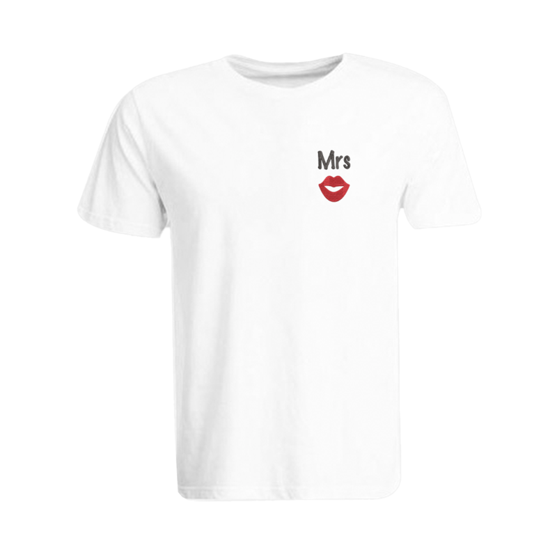 BYFT (White) Embroidered Cotton T-shirt (Mrs. Lips) Personalized Round Neck T-shirt For Women (Large)-Set of 1 pc-190 GSM