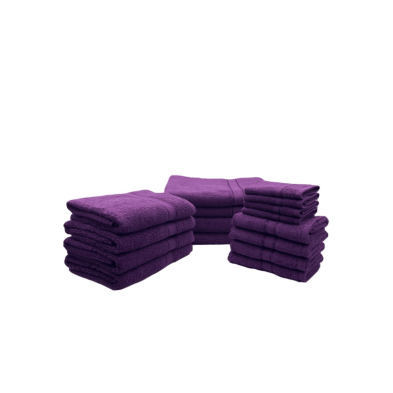 BYFT Daffodil (Purple) 100% Cotton Premium Bath Linen Set (4 Face, 4 Hand, 4 Adult Bath, & 4 Kids Bath Towels) Super Soft, Quick Dry, and Highly Absorbent Family Bath Linen Pack -Set of 16 Pcs