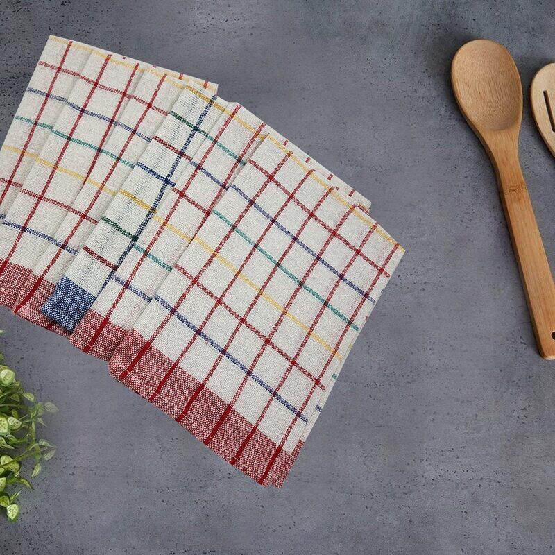 

BYFT Orchard Blue & Red Multi Checks (50 x 70 Cm) Tea Towel-Set of 3