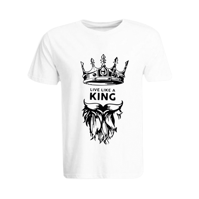 BYFT (White) Printed Cotton T-shirt (Live Like A King) Personalized Round Neck T-shirt For Men (2XL)-Set of 1 pc-190 GSM