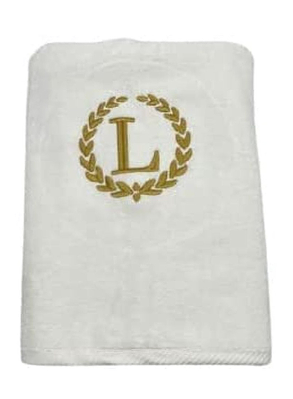 BYFT 100% Cotton Embroidered Monogrammed Letter L Hand Towel, 50 x 80cm, White/Gold