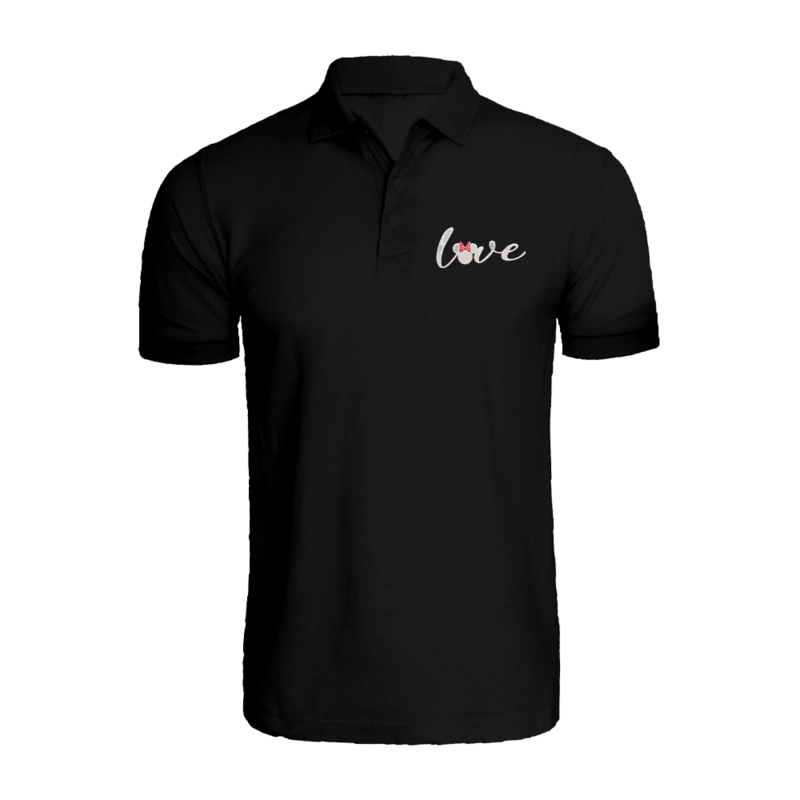 BYFT (Black) Embroidered Cotton T-shirt (Minnie Love) Personalized Polo Neck T-shirt For Women (Small)-Set of 1 pc-220 GSM