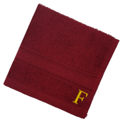 BYFT Daffodil (Burgundy) Monogrammed Face Towel (30 x 30 Cm-Set of 6) 100% Cotton, Absorbent and Quick dry, High Quality Bath Linen-500 Gsm Golden Thread Letter "F"