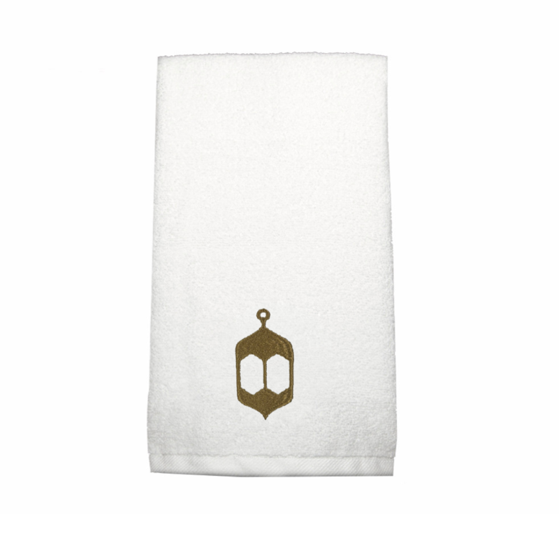 

BYFT Iris Embroidered For You Bath Towel 70 x 140 Cm 600 Gsm White 100% Cotton Ramadan Lantern - Arabian Design Gold Thread Set of 01