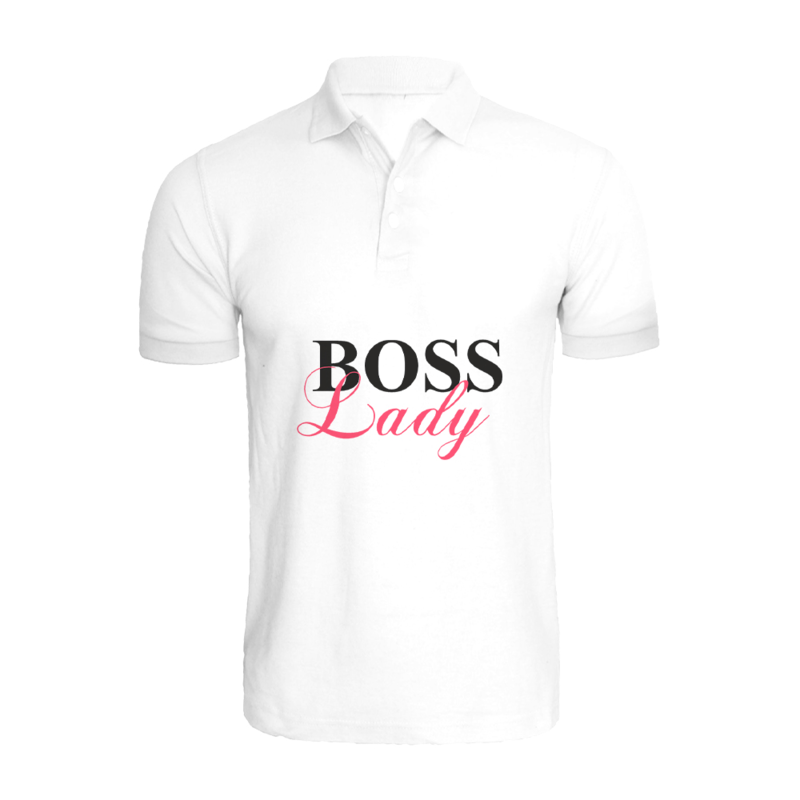 

BYFT (White) Printed Cotton T-shirt (Boss Lady) Personalized Polo Neck T-shirt For Women (XL)-Set of 1 pc-220 GSM