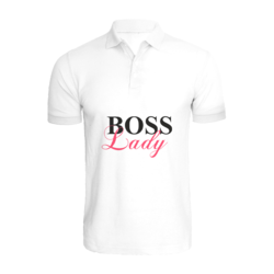 BYFT (White) Printed Cotton T-shirt (Boss Lady) Personalized Polo Neck T-shirt For Women (XL)-Set of 1 pc-220 GSM