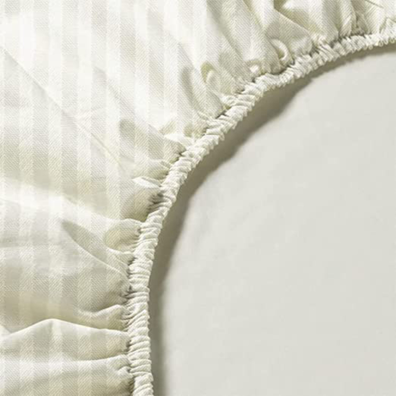 BYFT Tulip 100% Cotton Satin Stripe Fitted Bed Sheet, 300 Tc, 1cm, 90 x 210 + 30cm, Single, Cream