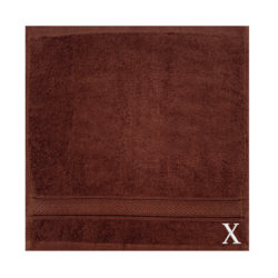 BYFT Daffodil (Brown) Monogrammed Face Towel (30 x 30 Cm-Set of 6) 100% Cotton, Absorbent and Quick dry, High Quality Bath Linen-500 Gsm White Thread Letter "X"