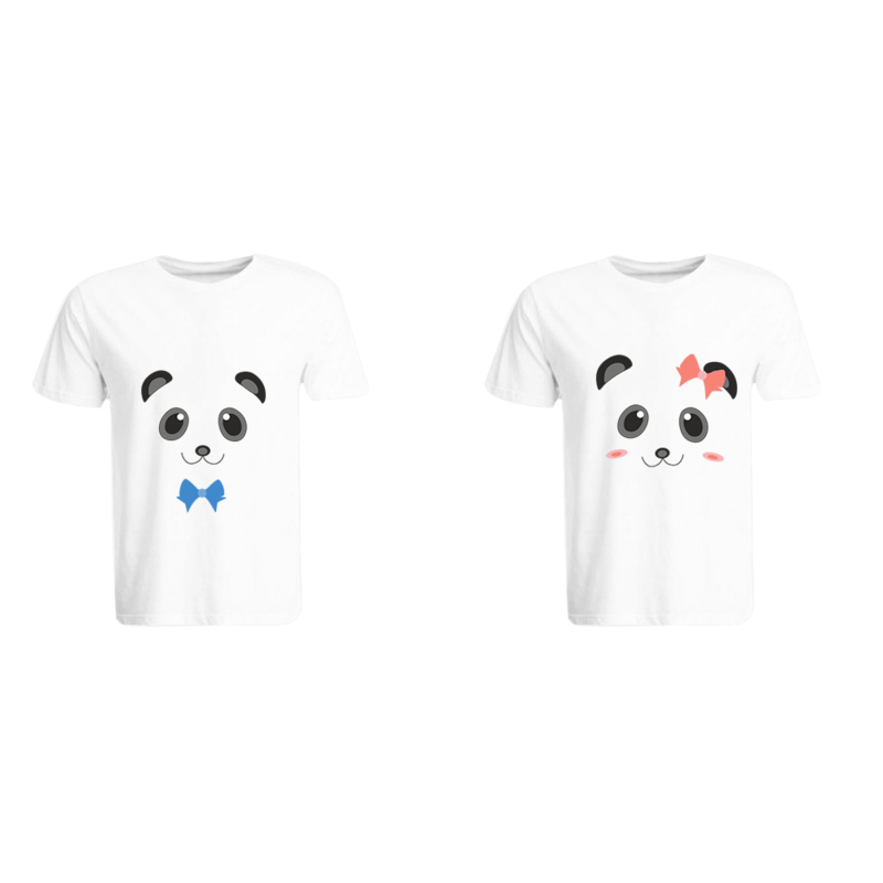 

BYFT (White) Couple Printed Cotton T-shirt (Mr. & Mrs. Panda) Personalized Round Neck T-shirt (Small)-Set of 2 pcs-190 GSM