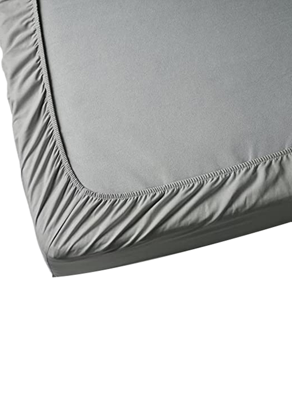 BYFT Tulip 100% Percale Cotton Fitted Bed Sheet, 180 Tc, 160 x 210 + 30cm, Queen, Grey