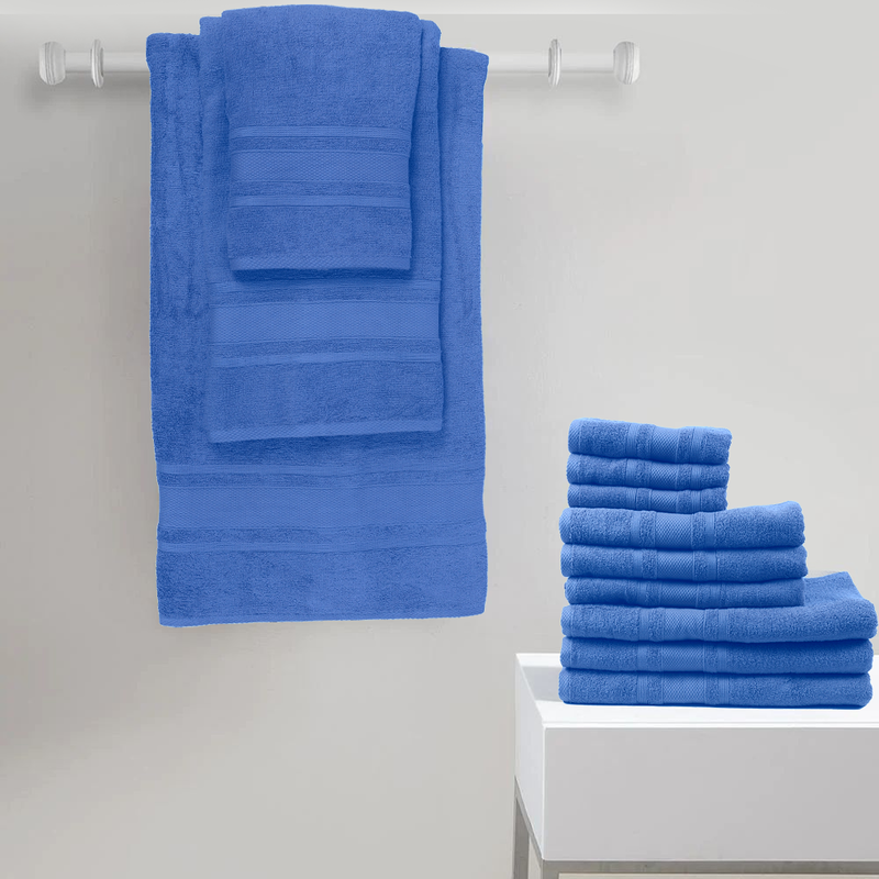 BYFT Home Castle (Blue) 4 Hand Towel (50 x 90 Cm) & 2 Bath Towel (70 x 140 Cm) 100% Cotton Highly Absorbent, High Quality Bath linen with Diamond Dobby 550 Gsm Set of 6