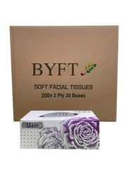 BYFT Soft Facial Tissue, 200 Sheet x 2 Ply, Pack of 30 Boxes