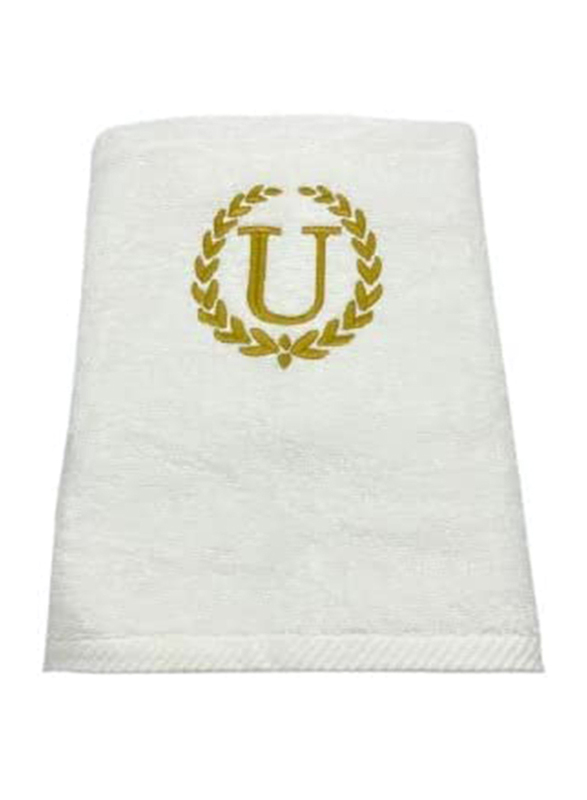 BYFT 100% Cotton Embroidered Monogrammed Letter U Hand Towel, 50 x 80cm, White/Gold