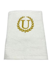 BYFT 100% Cotton Embroidered Monogrammed Letter U Hand Towel, 50 x 80cm, White/Gold