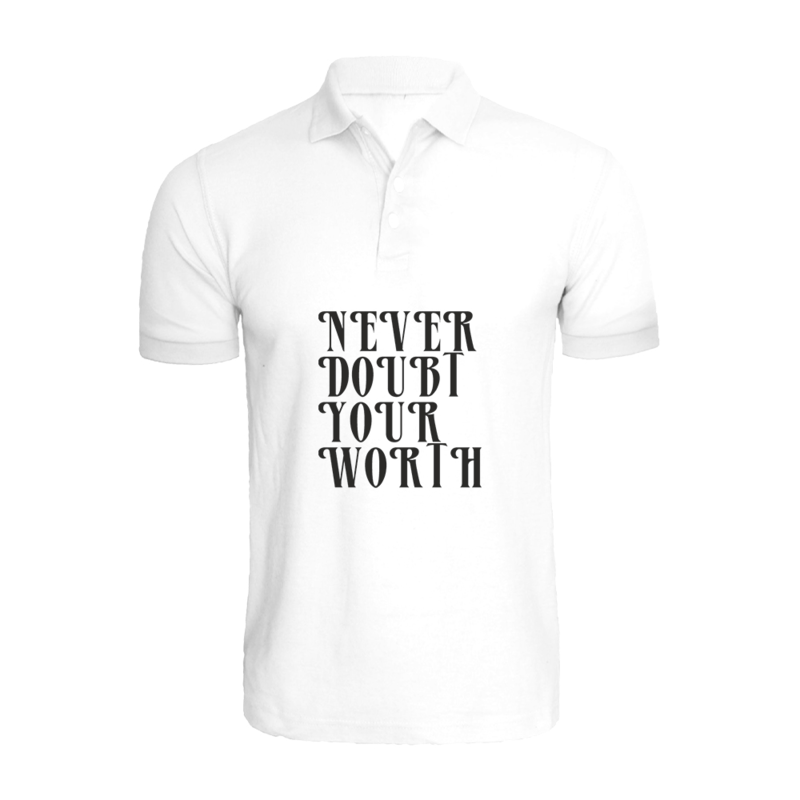 BYFT (White) Printed Cotton T-shirt (Never Doubt your worth) Personalized Polo Neck T-shirt For Women (Large)-Set of 1 pc-220 GSM