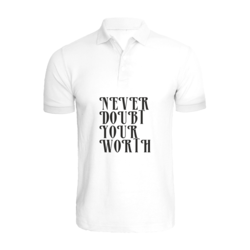 BYFT (White) Printed Cotton T-shirt (Never Doubt your worth) Personalized Polo Neck T-shirt For Women (Large)-Set of 1 pc-220 GSM