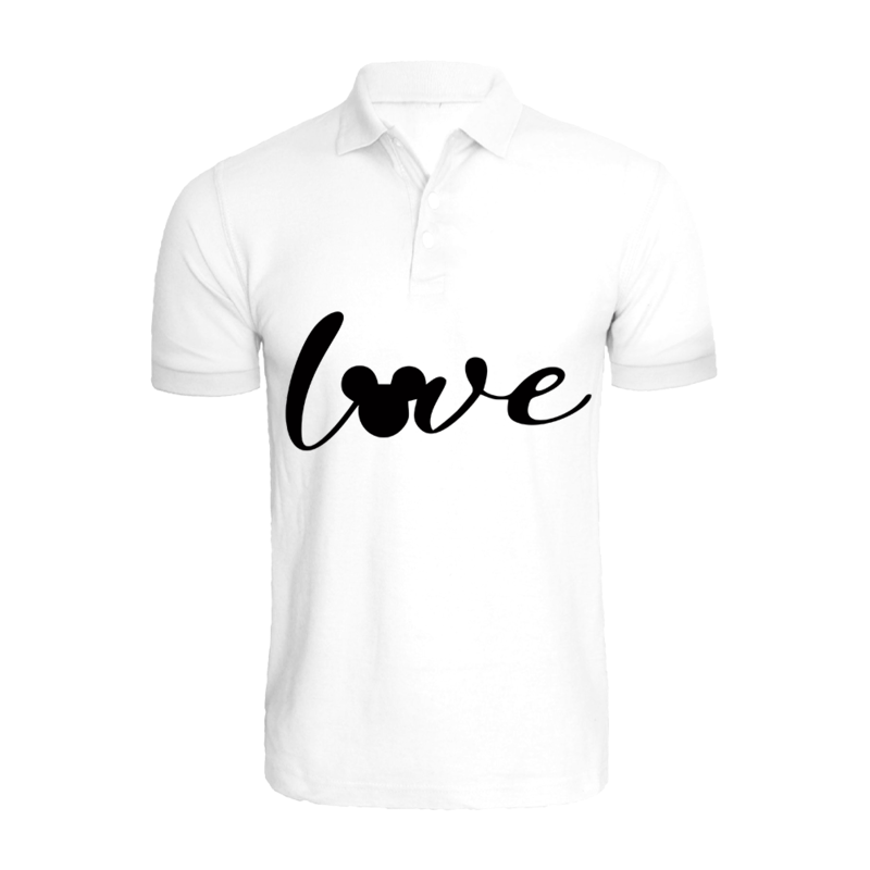 

BYFT (White) Printed Cotton T-shirt (Mickey Love) Personalized Polo Neck T-shirt For Men (Large)-Set of 1 pc-220 GSM