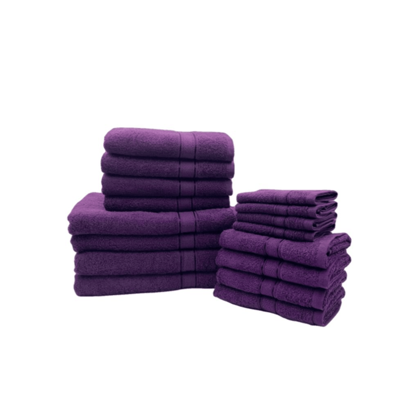 BYFT Daffodil (Purple) 100% Cotton Premium Bath Linen Set (4 Face, 4 Hand, 4 Adult Bath, & 4 Kids Bath Towels) Super Soft, Quick Dry, and Highly Absorbent Family Bath Linen Pack -Set of 16 Pcs