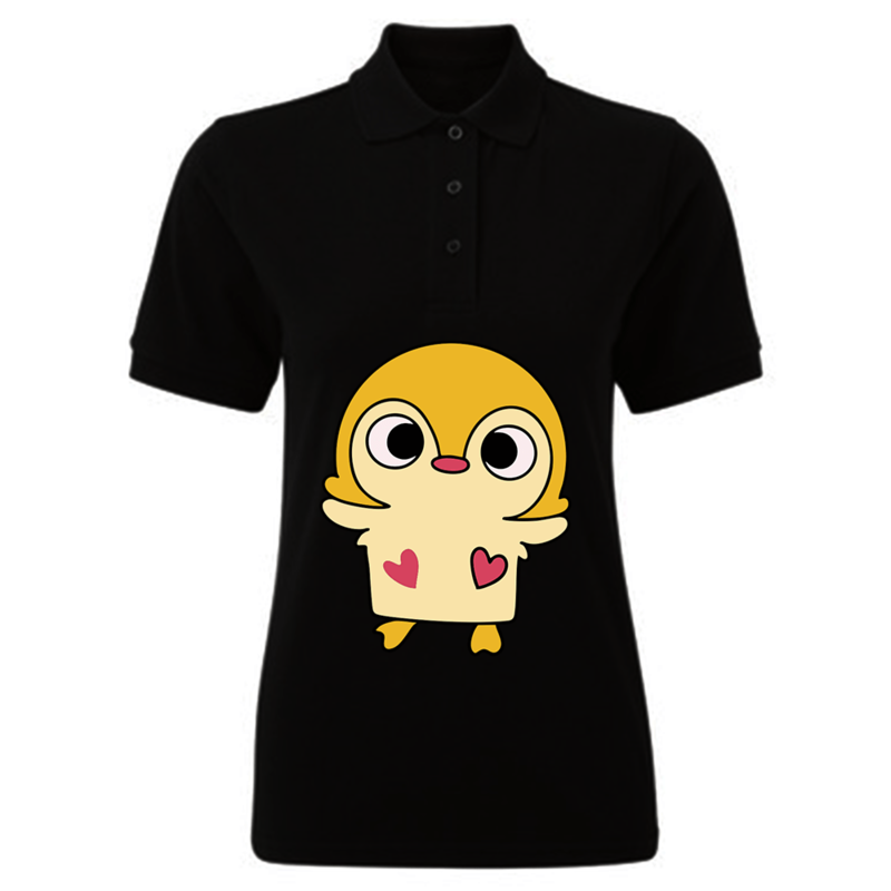 BYFT (Black) Printed Cotton T-shirt (Cute Duck) Personalized Polo Neck T-shirt For Women (Medium)-Set of 1 pc-220 GSM