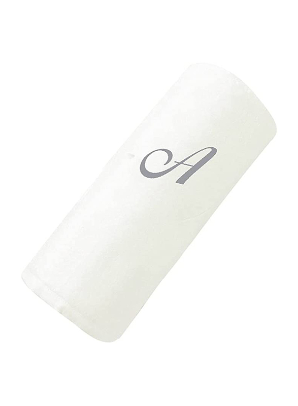 BYFT 100% Cotton Embroidered Letter A Hand Towel, 50 x 80cm, White/Silver