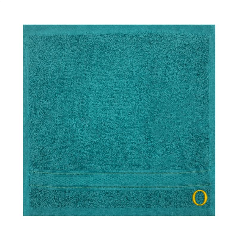 BYFT Daffodil (Turquoise Blue) Monogrammed Face Towel (30 x 30 Cm-Set of 6) 100% Cotton, Absorbent and Quick dry, High Quality Bath Linen-500 Gsm Golden Thread Letter "O"