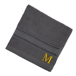 BYFT Daffodil (Dark Grey) Monogrammed Face Towel (30 x 30 Cm-Set of 6) 100% Cotton, Absorbent and Quick dry, High Quality Bath Linen-500 Gsm Golden Thread Letter "M"