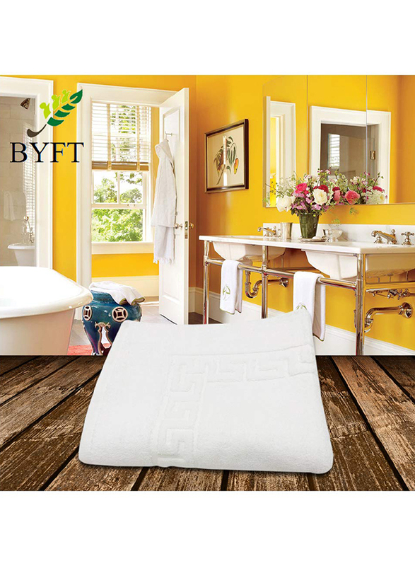 BYFT Magnolia 100% Cotton Bath Mat Towel Set, 50 x 80cm, White