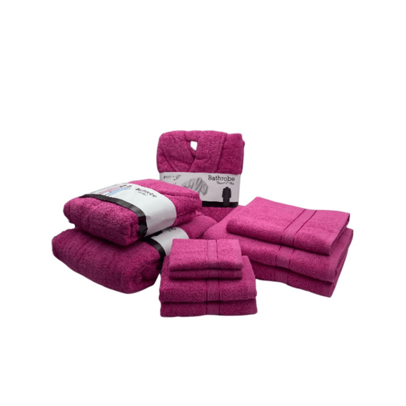 Daffodil(Fuchsia Pink)100% Cotton Premium Bath Linen Set(2 Face,2 Hand,2 Adult & 1 Kids Bath Towels with 2 Adult & 1,6yr Kids Bathrobe)Super Soft,Quick Dry & Highly Absorbent Family Pack of 10Pc