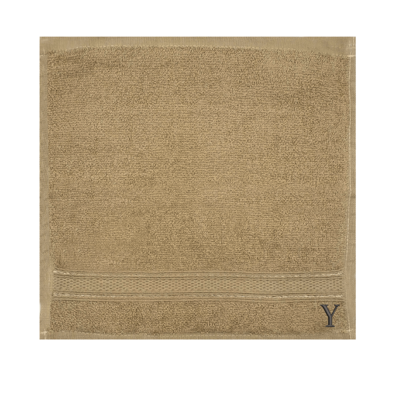 BYFT Daffodil (Light Beige) Monogrammed Face Towel (30 x 30 Cm-Set of 6) 100% Cotton, Absorbent and Quick dry, High Quality Bath Linen-500 Gsm Black Thread Letter "Y"