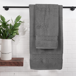 BYFT Home Ultra (Grey) 2 Hand Towel (50 x 90 Cm) & 2 Bath Towel (70 x 140 Cm) 100% Cotton Highly Absorbent, High Quality Bath linen with Checkered Dobby 550 Gsm Set of 4