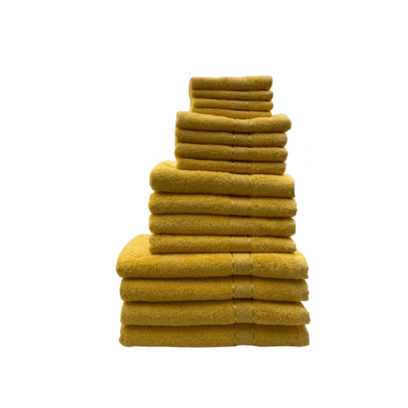 BYFT Daffodil (Yellow) 100% Cotton Premium Bath Linen Set (4 Face, 4 Hand, 4 Adult Bath, & 4 Kids Bath Towels) Super Soft, Quick Dry, and Highly Absorbent Family Bath Linen Pack -Set of 16 Pcs