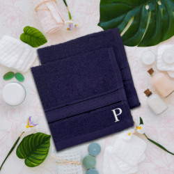 BYFT Daffodil (Navy Blue) Monogrammed Face Towel (30 x 30 Cm-Set of 6) 100% Cotton, Absorbent and Quick dry, High Quality Bath Linen-500 Gsm White Thread Letter "P"