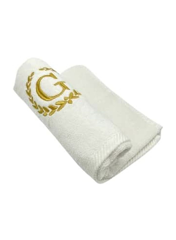 BYFT 100% Cotton Embroidered Monogrammed Letter G Hand Towel, 50 x 80cm, White/Gold