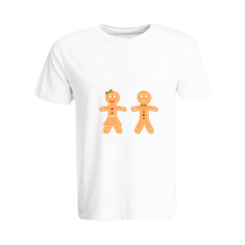 

BYFT (White) Holiday Themed Printed Cotton T-shirt (Gingerbread) Unisex Personalized Round Neck T-shirt (Small)-Set of 1 pc-190 GSM