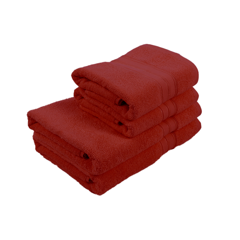 BYFT Home Trendy (Red) 2 Hand Towel (50 x 90 Cm) & 2 Bath Towel (70 x 140 Cm) 100% Cotton Highly Absorbent, High Quality Bath linen with Striped Dobby 550 Gsm Set of 4