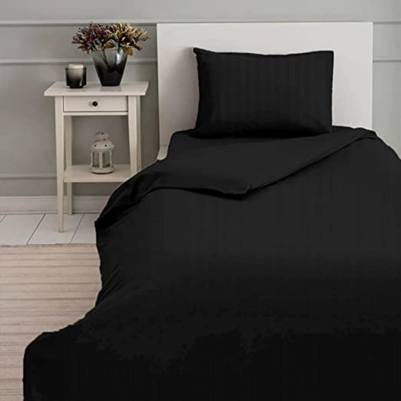 BYFT Tulip Satin Stripe Duvet Cover, 300 Thread Count, Single, Charcoal