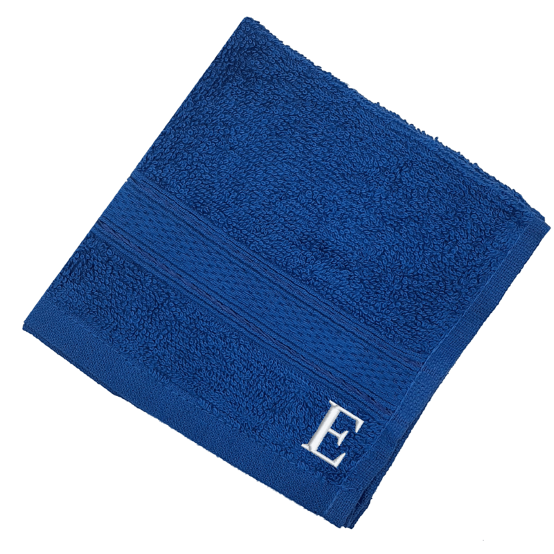 BYFT Daffodil (Royal Blue) Monogrammed Face Towel (30 x 30 Cm-Set of 6) 100% Cotton, Absorbent and Quick dry, High Quality Bath Linen-500 Gsm White Thread Letter "E"